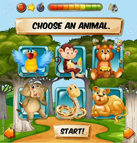Game template with wild animal characters