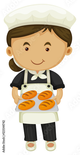 Female baker holding tray of bread