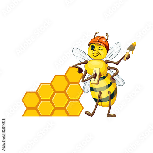 Fototapeta Naklejka Na Ścianę i Meble -  hardworking bee builder, building a wall with hundreds