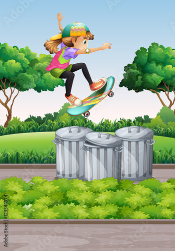 Scene with girl on skateboard in the park