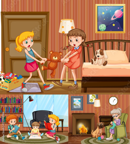 Kids and grandmother at home