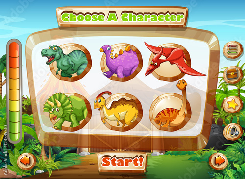 Game template with dinosaur characters