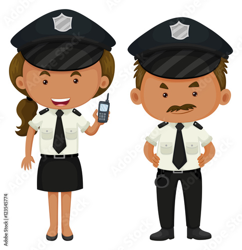 Two police officers in black and white uniform
