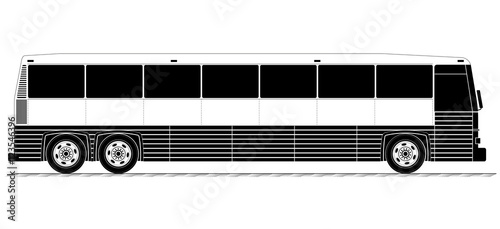 American typical country passenger bus. Black and white silhouette profile.