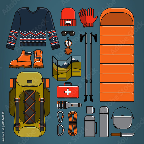 Hiking and trekking vector illustration