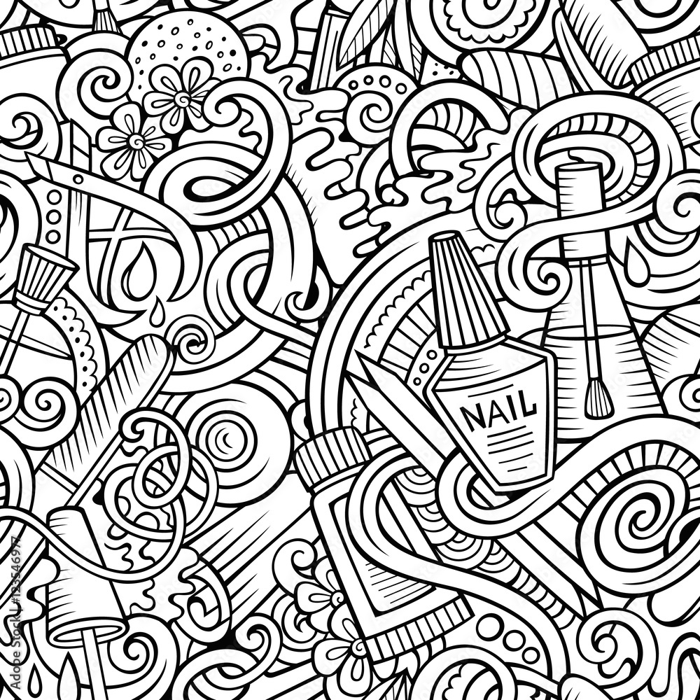 Cartoon doodles Manicure seamless pattern