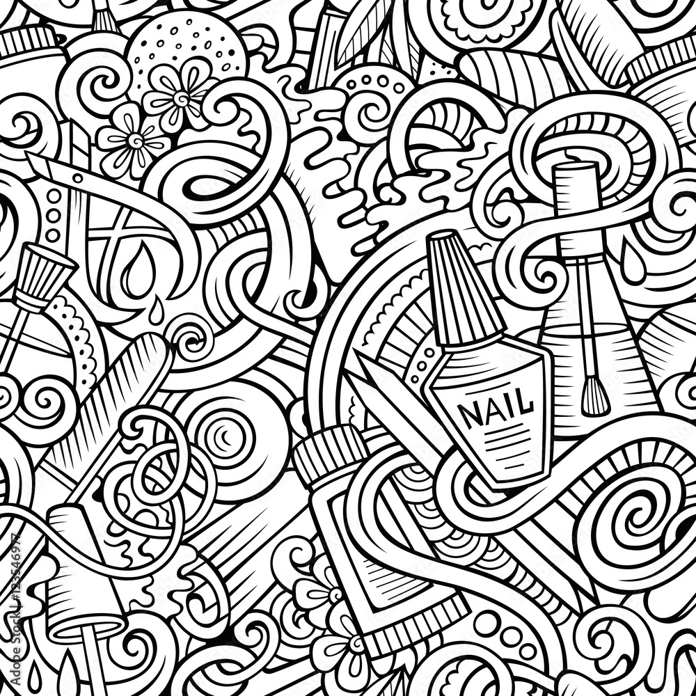 Cartoon doodles Manicure seamless pattern Cartoon doodles Manicure seamless pattern