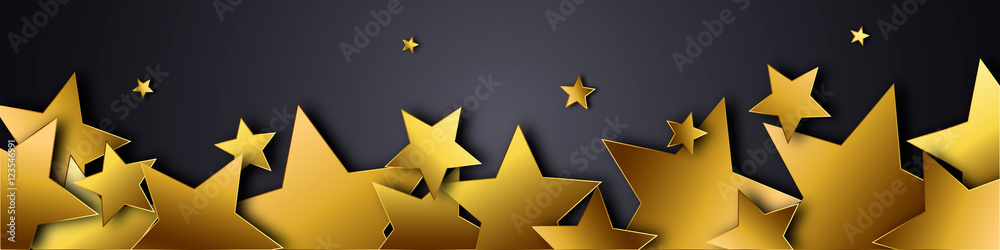 Celebration banner with gold stars on black background Celebration banner with gold stars on black background