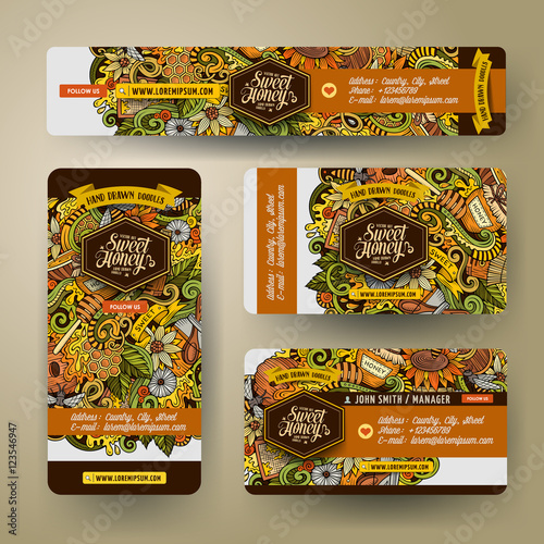 Corporate Identity vector templates set design with doodles hand drawn Honey theme