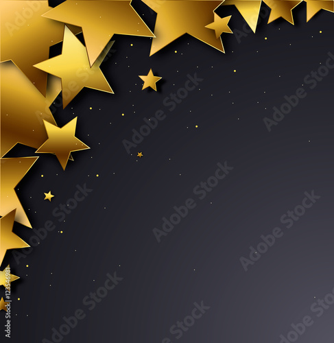 Celebration background, gold stars on black background