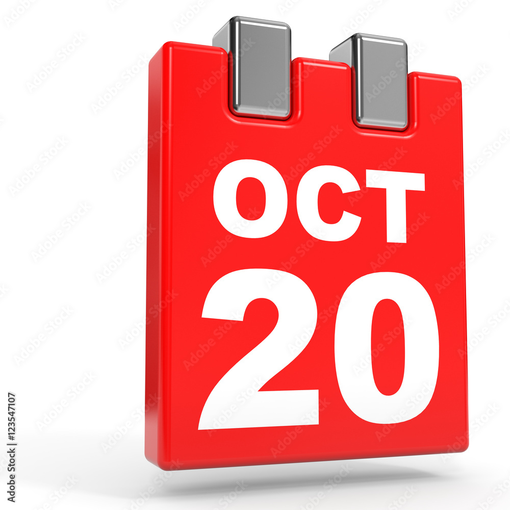 October 20. Calendar on white background.