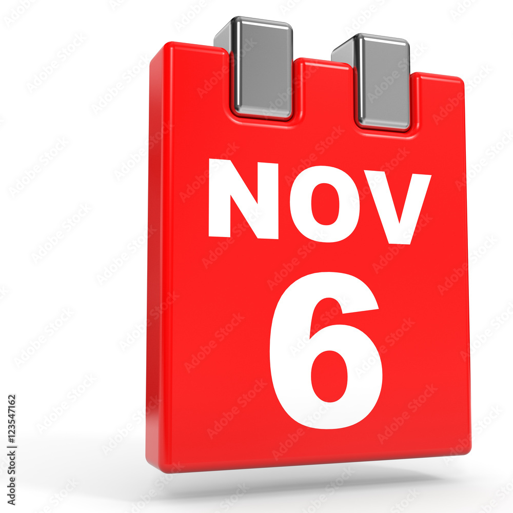 November 6. Calendar on white background. November 6. Calendar on white background.