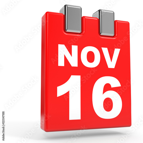 November 16. Calendar on white background.