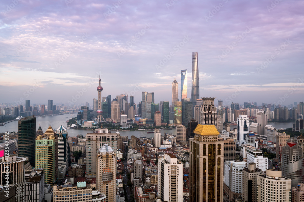 Aerial View of Lujiazui Financial District in Shanghai,China