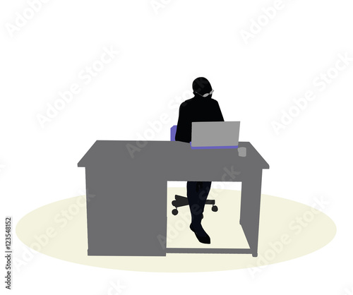 EPS 10 vector illustration of a business woman sitting at a desk
