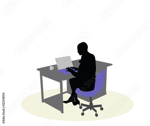 EPS 10 vector illustration of a business woman sitting at a desk
