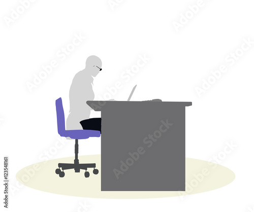 EPS 10 vector illustration of a business woman sitting at a desk

