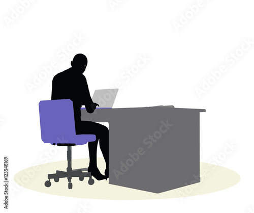 EPS 10 vector illustration of a business woman sitting at a desk
