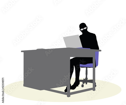 EPS 10 vector illustration of a business woman sitting at a desk
