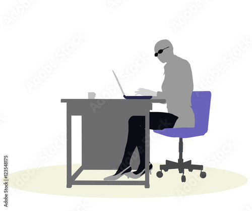 EPS 10 vector illustration of a business woman sitting at a desk 