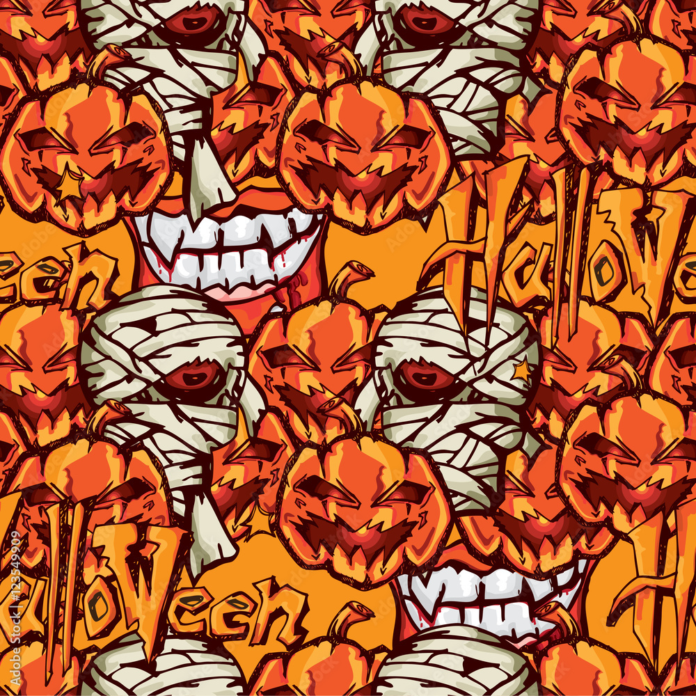 halloween pattern mummy zombie pumpkin