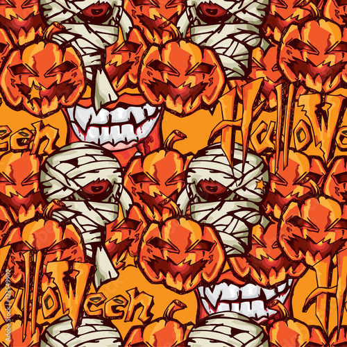 halloween pattern mummy zombie pumpkin