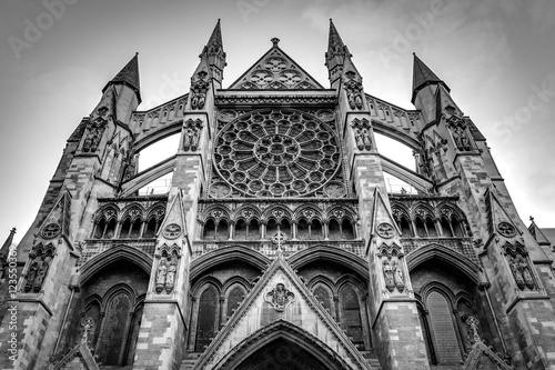 Black and white image of Westminster Abbey in London, England, UK photo