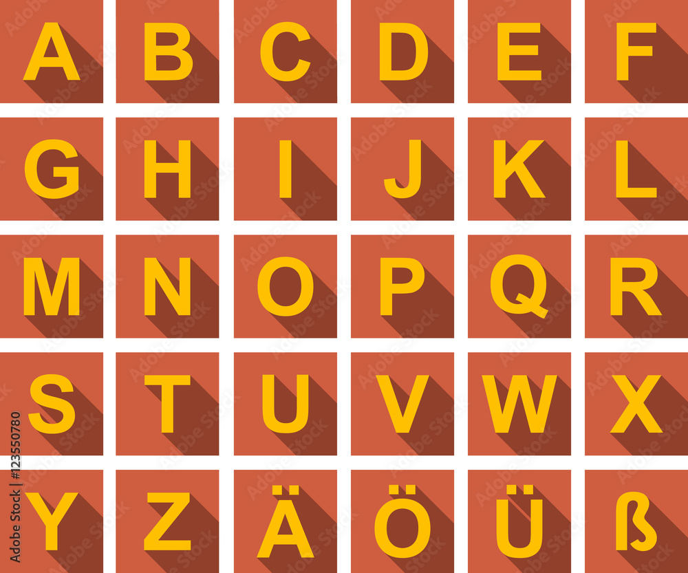 Large iconset of the alphabet with shadows in yellow color Large iconset of the alphabet with shadows in yellow color