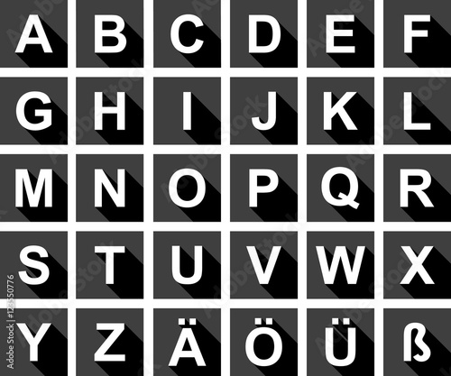 Large iconset of the alphabet with shadows in black and white