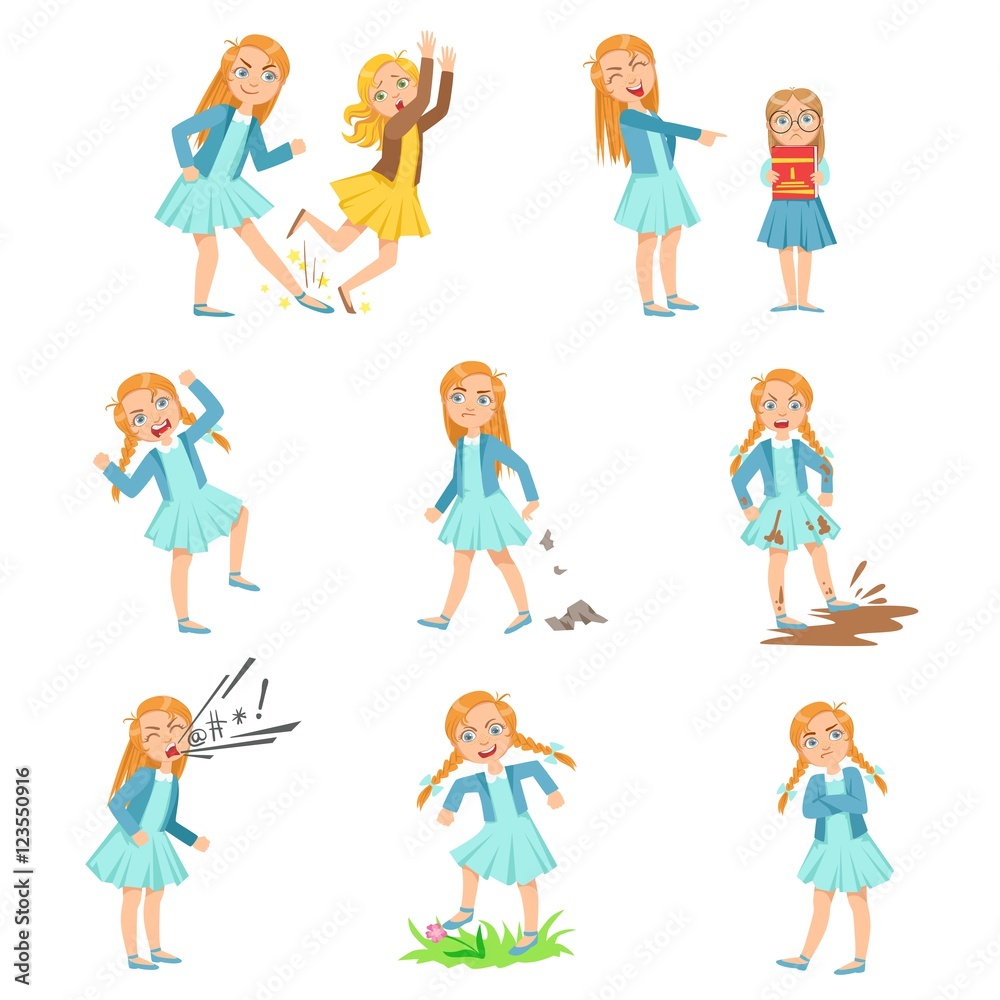 Older Girl Bullying Young Children And Behaving Badly Set Older Girl Bullying Young Children And Behaving Badly Set