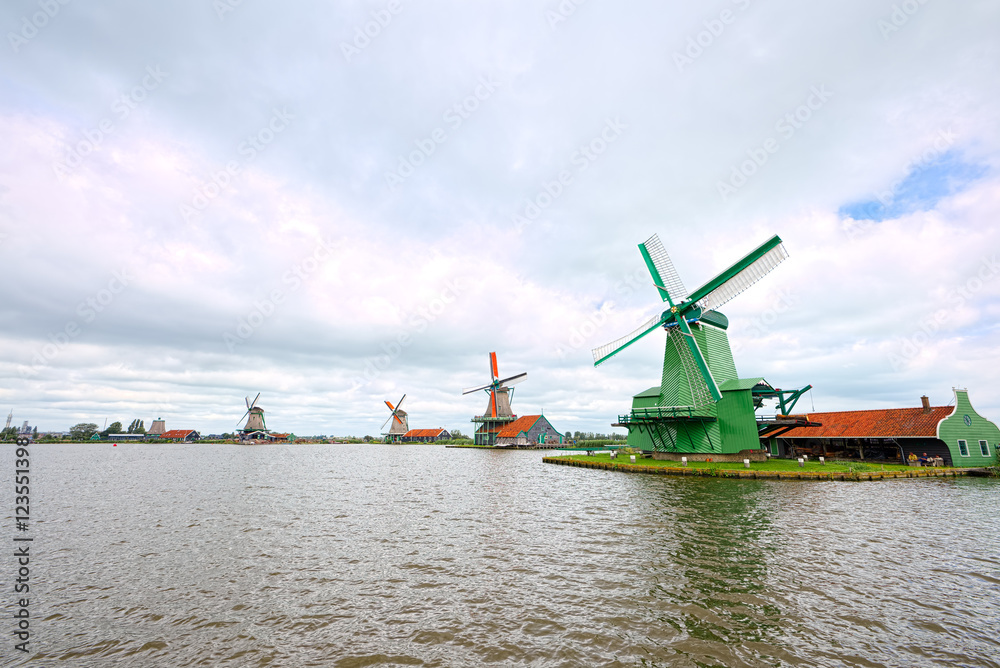 Naklejka premium Mills of Zaandam, Netherlands (super-wide angle)