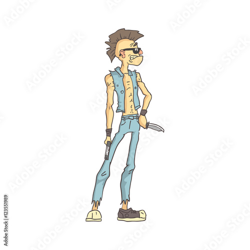 Punk Dangerous Criminal Outlined Comics Style Illustration