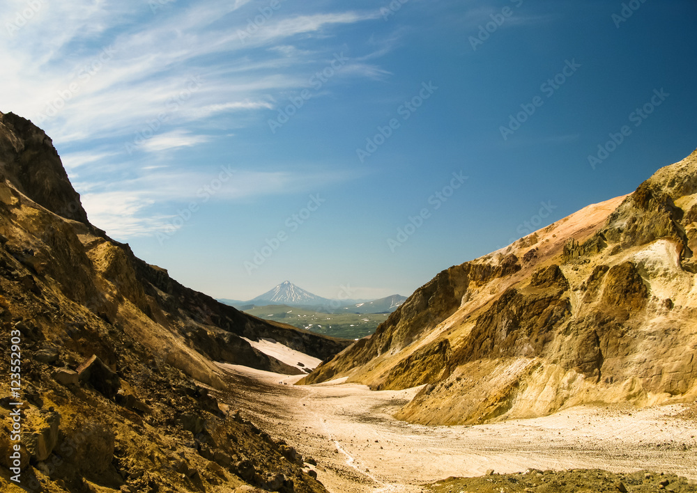 View to Viluchinsky volcano from the caldera of Mutnovsky, Kamchatka peninsula, Russia View to Viluchinsky volcano from the caldera of Mutnovsky, Kamchatka peninsula, Russia