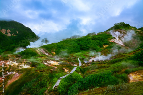 The legendary Valley of Geysers in the summer. Kamchatka, Russia