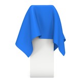Presentation pedestal covered with blue cloth