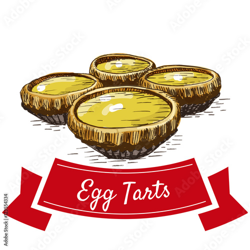 Chinese egg tarts colorful illustration.