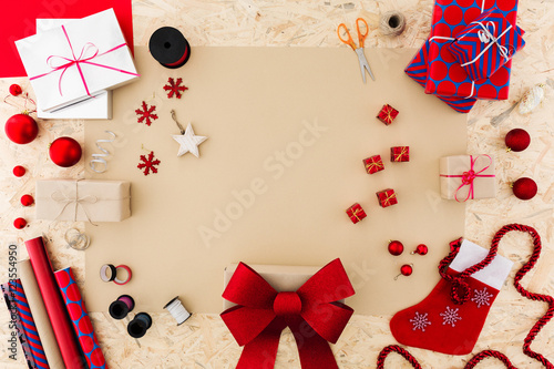 Christmas accessories on table