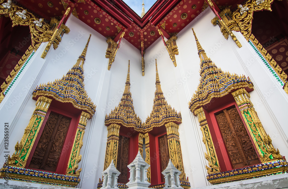 Thai temple, windows  and frames, Bangkok, Thailand.
