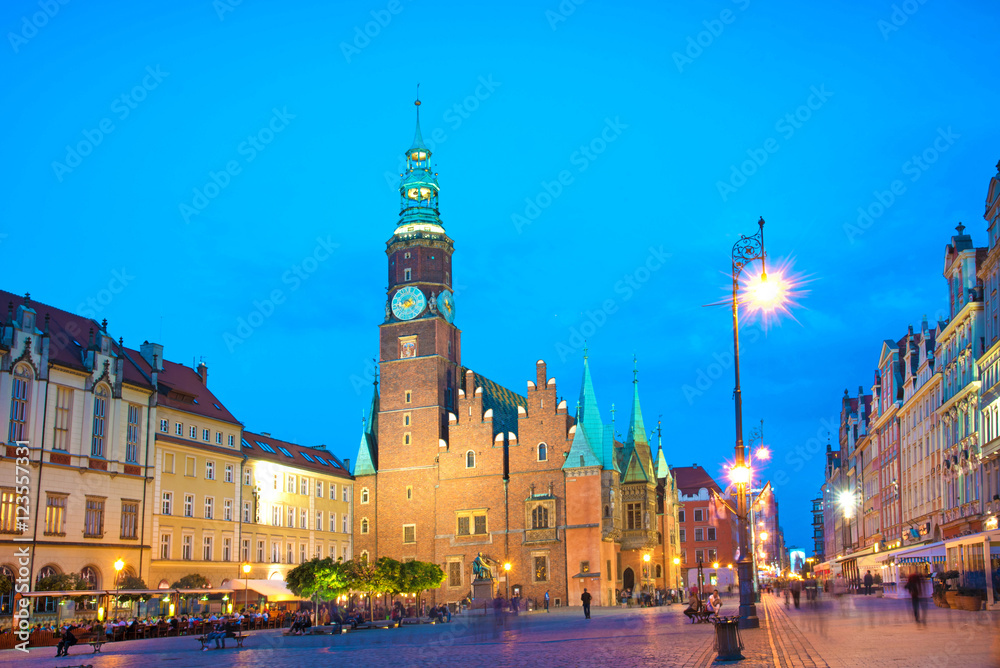 fantastic urban landscape with Town Hall on the medieval Market