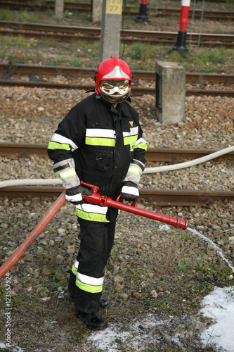 firemen in action, Firefighters exercises train accident, chemical contamination 