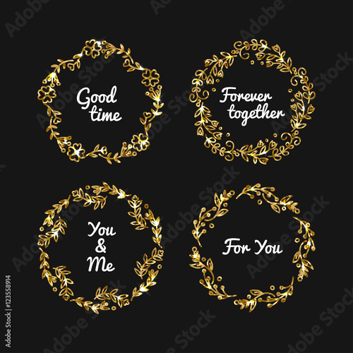 Vector golden glitter frame. Vintage gold frames illustration.