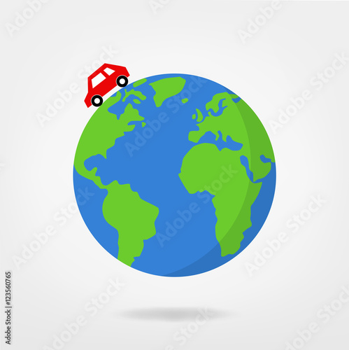 car driving on globe / world , vector illustration