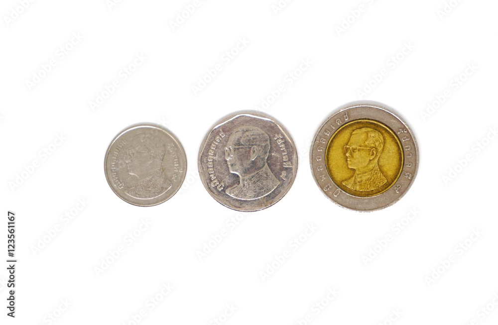 Thailand baht coins isolated over white background Thailand baht coins isolated over white background