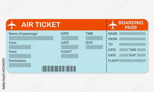 Airline boarding pass ticket. Detailed blank of airplane ticket. Colorful vector illustration.