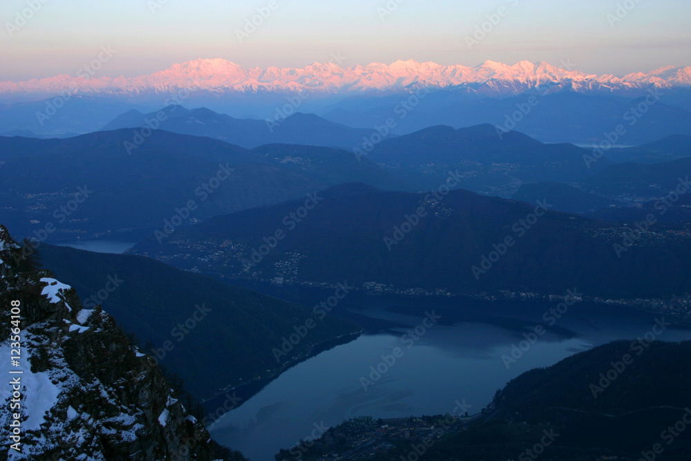 Lake Lugano and Monte Rosa from Monte Generoso