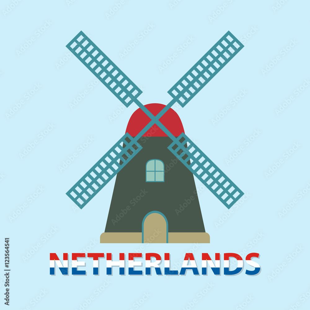 Windmill icon or sign. Netherlands and Amsterdam symbol. Flat design. Colorful vector illustration. Windmill icon or sign. Netherlands and Amsterdam symbol. Flat design. Colorful vector illustration.