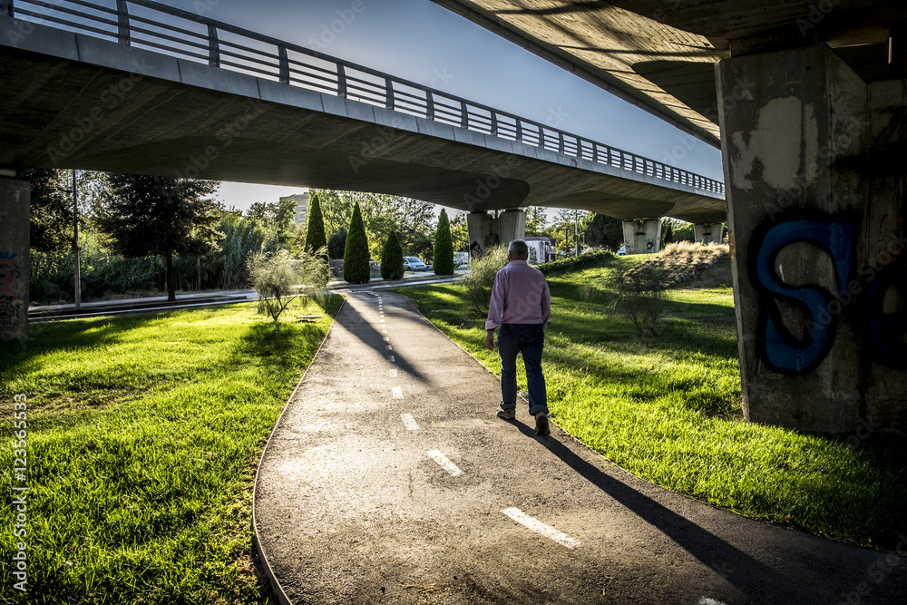 Bicycle route and roadway bridge in Sant Cugat del Valles Barcel