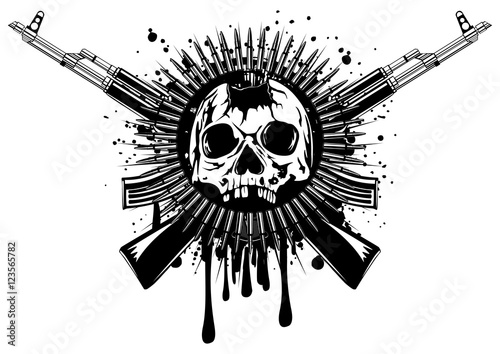 punched skull with crossed machine gun