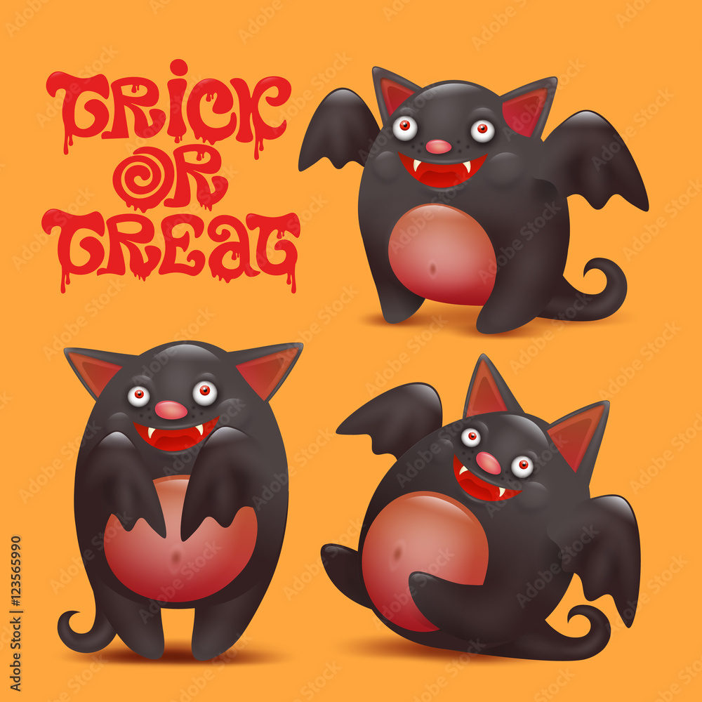 Funny bat caracters set. Halloween card