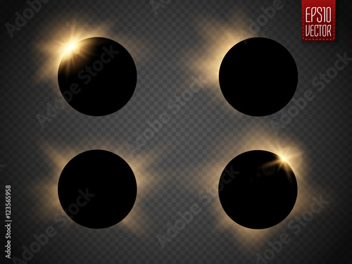 Sun eclipse isolated on transparent background. Vector